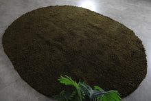 Handmade olive green oval wool rug - Minimalist custom carpet