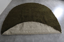 Handmade olive green oval wool rug - Minimalist custom carpet