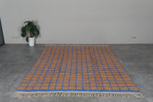 Peach Moroccan rug - Geometric Berber rug - Blue grid rug - Handmade custom rug