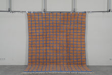 Peach Moroccan rug - Geometric Berber rug - Blue grid rug - Handmade custom rug