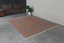Peach Moroccan rug - Geometric Berber rug - Blue grid rug - Handmade custom rug