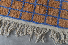 Peach Moroccan rug - Geometric Berber rug - Blue grid rug - Handmade custom rug