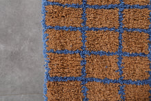 Peach Moroccan rug - Geometric Berber rug - Blue grid rug - Handmade custom rug