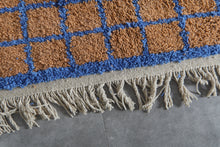 Peach Moroccan rug - Geometric Berber rug - Blue grid rug - Handmade custom rug