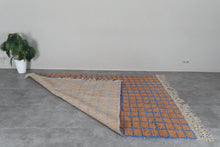 Peach Moroccan rug - Geometric Berber rug - Blue grid rug - Handmade custom rug