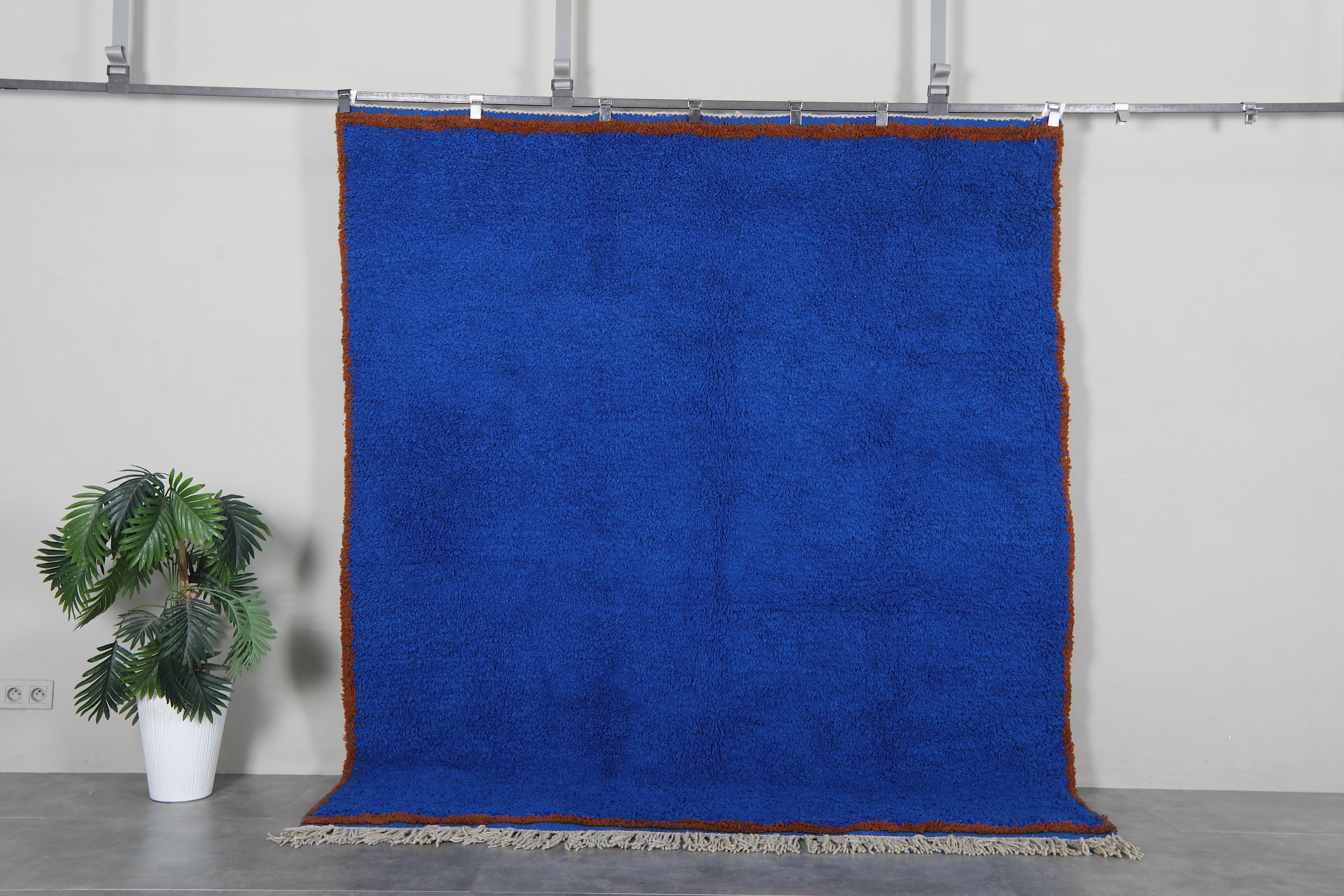 Custom Moroccan wool rug - Deep cobalt blue rug with warm rust
