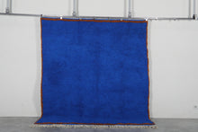 Custom Moroccan wool rug - Deep cobalt blue rug with warm rust border