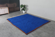 Custom Moroccan wool rug - Deep cobalt blue rug with warm rust border