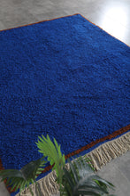Custom Moroccan wool rug - Deep cobalt blue rug with warm rust border