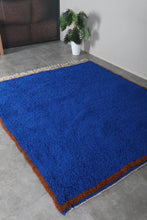 Custom Moroccan wool rug - Deep cobalt blue rug with warm rust border