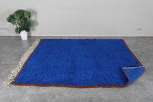 Custom Moroccan wool rug - Deep cobalt blue rug with warm rust border