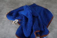 Custom Moroccan wool rug - Deep cobalt blue rug with warm rust border