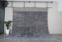 Custom Textured Stripe Rug – Handwoven Navy Blue & Ivory Moroccan Carpet