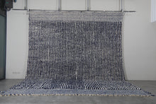 Custom Textured Stripe Rug – Handwoven Navy Blue & Ivory Moroccan Carpet