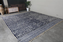 Custom Textured Stripe Rug – Handwoven Navy Blue & Ivory Moroccan Carpet
