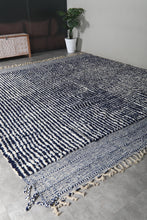 Custom Textured Stripe Rug – Handwoven Navy Blue & Ivory Moroccan Carpet