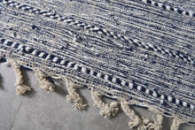 Custom Textured Stripe Rug – Handwoven Navy Blue & Ivory Moroccan Carpet