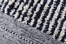 Custom Textured Stripe Rug – Handwoven Navy Blue & Ivory Moroccan Carpet