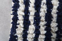 Custom Textured Stripe Rug – Handwoven Navy Blue & Ivory Moroccan Carpet