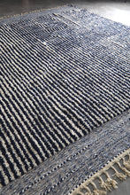 Custom Textured Stripe Rug – Handwoven Navy Blue & Ivory Moroccan Carpet