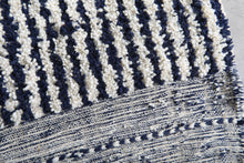 Custom Textured Stripe Rug – Handwoven Navy Blue & Ivory Moroccan Carpet
