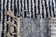 Custom Textured Stripe Rug – Handwoven Navy Blue & Ivory Moroccan Carpet