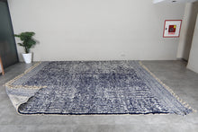 Custom Textured Stripe Rug – Handwoven Navy Blue & Ivory Moroccan Carpet