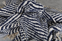 Custom Textured Stripe Rug – Handwoven Navy Blue & Ivory Moroccan Carpet