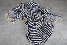 Custom Textured Stripe Rug – Handwoven Navy Blue & Ivory Moroccan Carpet