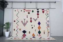 Custom Geometric Symbol Rug – Handwoven Ivory & Multicolor Moroccan Carpet