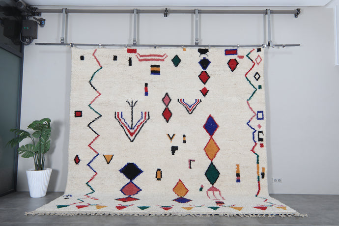 Custom Geometric Symbol Rug – Handwoven Ivory & Multicolor Moroccan Carpet