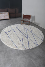 Custom Round Minimalist Rug – Handwoven Ivory & Blue Moroccan Carpet