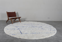 Custom Round Minimalist Rug – Handwoven Ivory & Blue Moroccan Carpet
