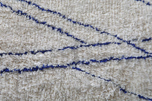 Custom Round Minimalist Rug – Handwoven Ivory & Blue Moroccan Carpet