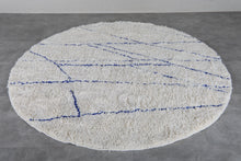 Custom Round Minimalist Rug – Handwoven Ivory & Blue Moroccan Carpet