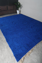 Solid deep blue shag rug –Handmade berber wool rug – Custom size