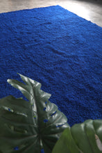 Solid deep blue shag rug –Handmade berber wool rug – Custom size