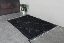 Black flat woven moroccan rug - Custom size minimalist boho carpet