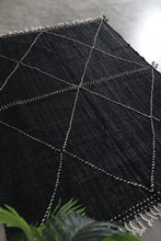 Black flat woven moroccan rug - Custom size minimalist boho carpet