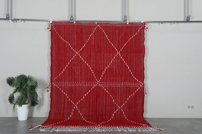 Flat woven red moroccan rug - Custom size minimalist boho carpet