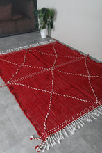 Flat woven red moroccan rug - Custom size minimalist boho carpet