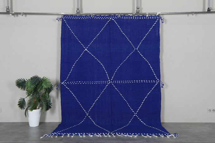 Blue flatwoven moroccan rug- Custom size minimalist boho carpet