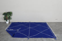 Blue flatwoven moroccan rug- Custom size minimalist boho carpet