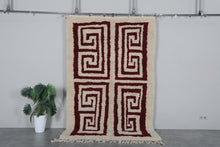 Handmade Moroccan Berber Rug, Cream & Burgundy Geometric Pattern Rug