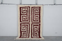 Handmade Moroccan Berber Rug, Cream & Burgundy Geometric Pattern Rug