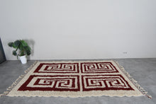 Handmade Moroccan Berber Rug, Cream & Burgundy Geometric Pattern Rug