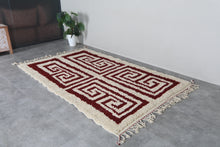 Handmade Moroccan Berber Rug, Cream & Burgundy Geometric Pattern Rug