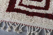 Handmade Moroccan Berber Rug, Cream & Burgundy Geometric Pattern Rug