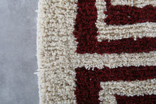 Handmade Moroccan Berber Rug, Cream & Burgundy Geometric Pattern Rug
