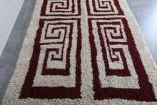 Handmade Moroccan Berber Rug, Cream & Burgundy Geometric Pattern Rug